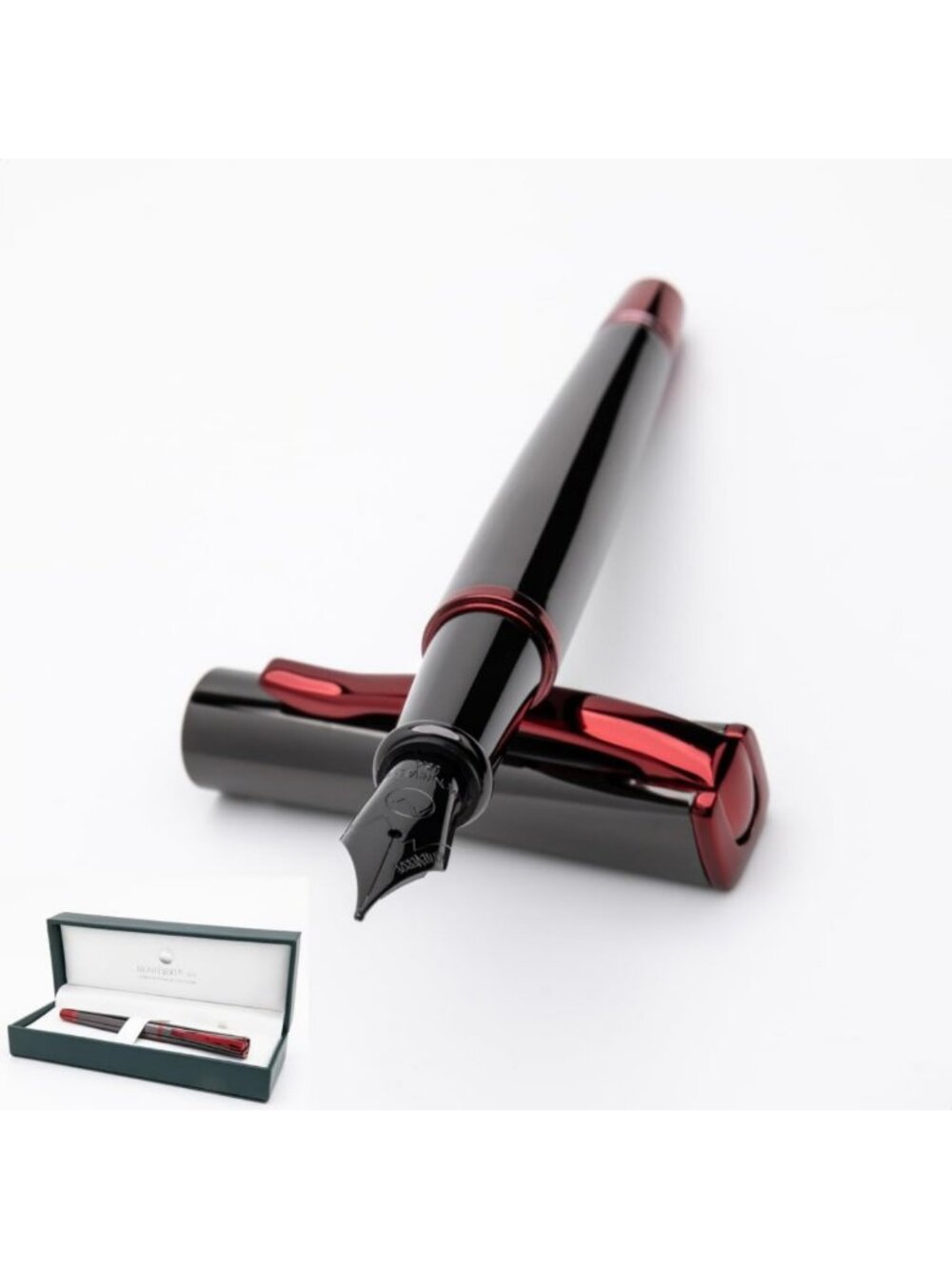 Gun Metal Fountain Pen with Red Trim - Fine Point, JoWo German Nib, Elegant
